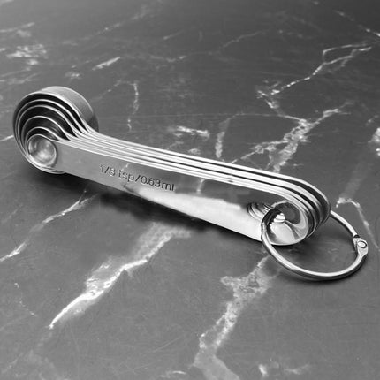 Measuring Spoons Stainless Steel Round Spoon Design Set Heavy Duty Ergonomic Handle with Ring Connector