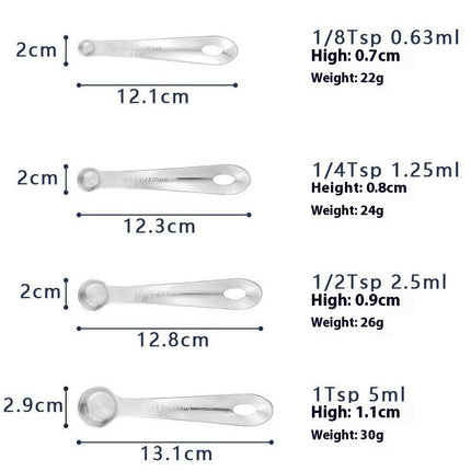 Measuring Spoons Stainless Steel Round Spoon Design Set Heavy Duty Ergonomic Handle with Ring Connector