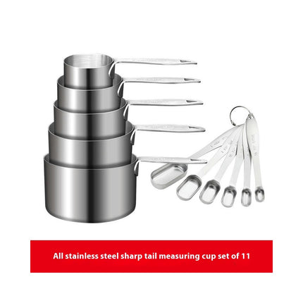 Measuring Cups and Spoons Set Stainless Steel Heavy Duty Ergonomic Handle with Ring Connector Cooking Set