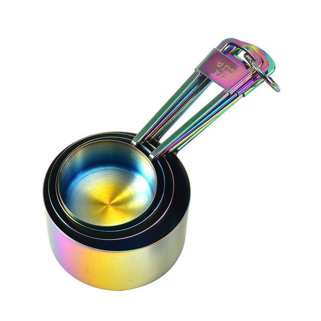 Rainbow Measuring Cups and Spoons Set Stainless Steel Set Stackable Measuring Cups and Spoons with Rings