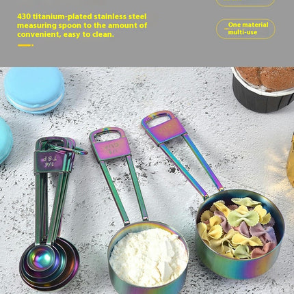 Rainbow Measuring Cups and Spoons Set Stainless Steel Set Stackable Measuring Cups and Spoons with Rings