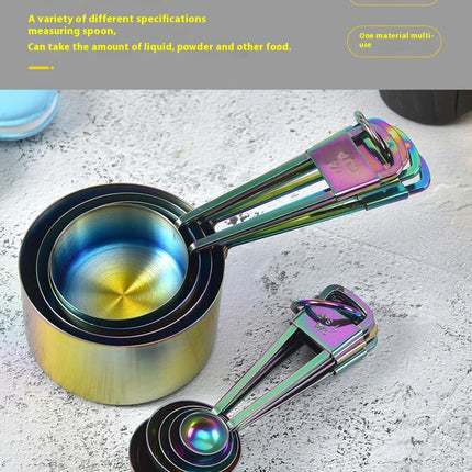 Rainbow Measuring Cups and Spoons Set Stainless Steel Set Stackable Measuring Cups and Spoons with Rings