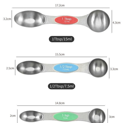 Magnetic Measuring Spoons Set Stainless Steel Stackable Dual Sided Teaspoons and Tablespoons for Baking