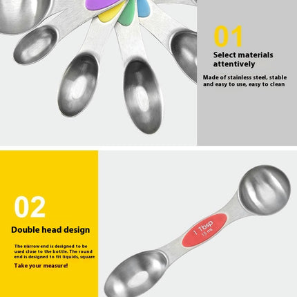 Magnetic Measuring Spoons Set Stainless Steel Stackable Dual Sided Teaspoons and Tablespoons for Baking