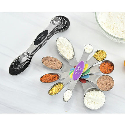 Magnetic Measuring Spoons Set Stainless Steel Stackable Dual Sided Teaspoons and Tablespoons for Baking