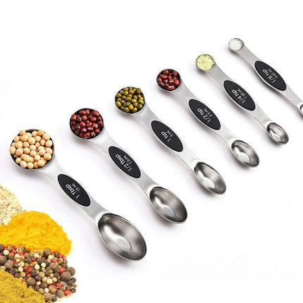 Magnetic Measuring Spoons Set Stainless Steel Stackable Dual Sided Teaspoon Tablespoon for Measuring