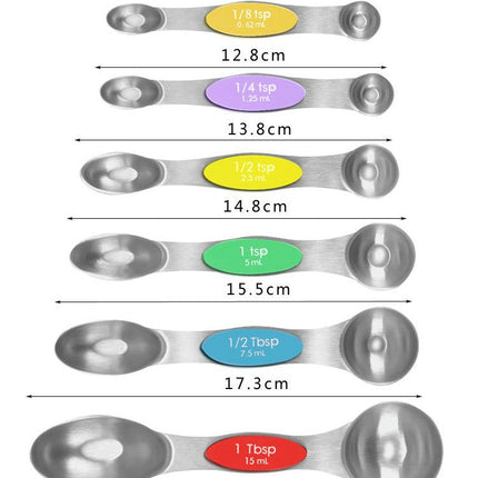 Magnetic Measuring Spoons Set Stainless Steel Stackable Dual Sided Teaspoon Tablespoon for Measuring