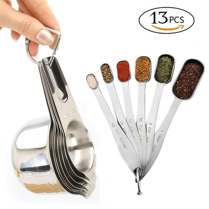 Stainless Steel Measuring Cups and Measuring Spoons Set Nesting Kitchen Metal Measuring Cups and Spoons Set