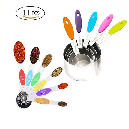 Measuring Cup and Magnetic Measuring Spoons Set Stainless Steel Nesting Measuring Cup & Double Sided Spoons