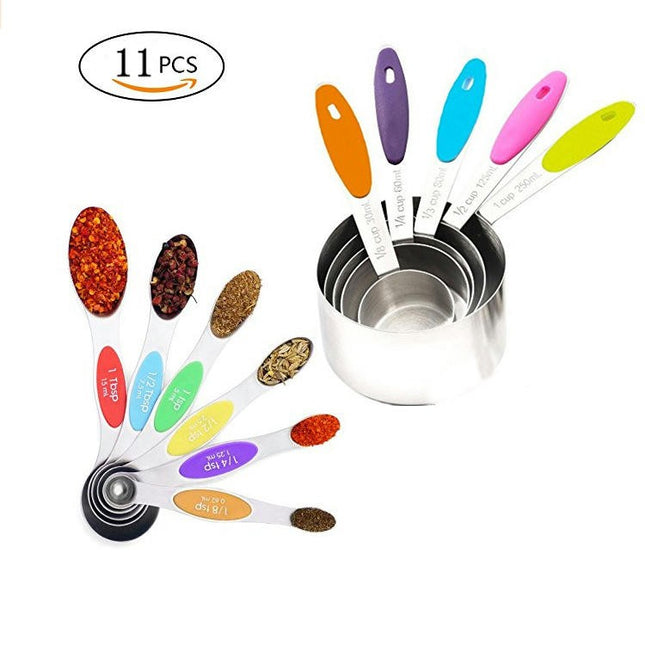 Measuring Cup and Magnetic Measuring Spoons Set Stainless Steel Nesting Measuring Cup & Double Sided Spoons