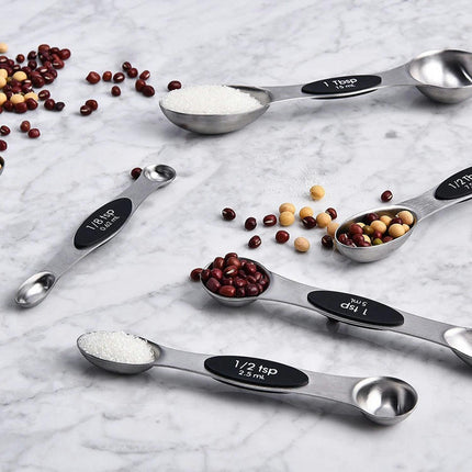 Measuring Cup and Magnetic Measuring Spoons Set Stainless Steel Nesting Measuring Cup & Double Sided Spoons