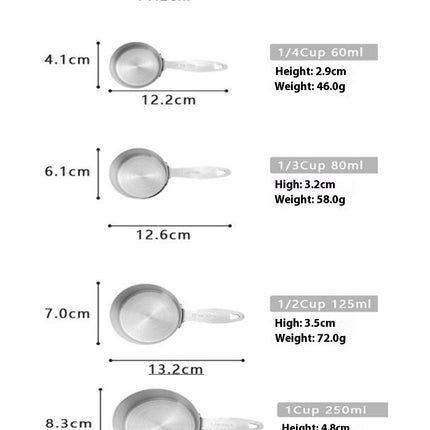 Measuring Cups & Spoons Set - Ideal for Dry and Liquid Including Etched Markings and Removable Clasp