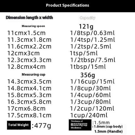 Measuring Cups and Measuring Spoons Set Stainless Steel Measuring Cups and Spoons Set for Dry or Liquid