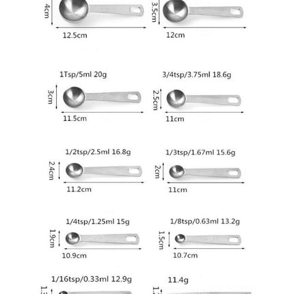 Stainless Steel Metal Measuring Spoons Set Including Leveler for Dry or Liquid Small Tablespoon Teaspoons