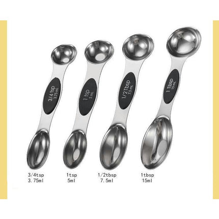 Magnetic Measuring Spoons Set Stainless Steel Dual Sided Including Leveler for Liquid Dry Food for Home