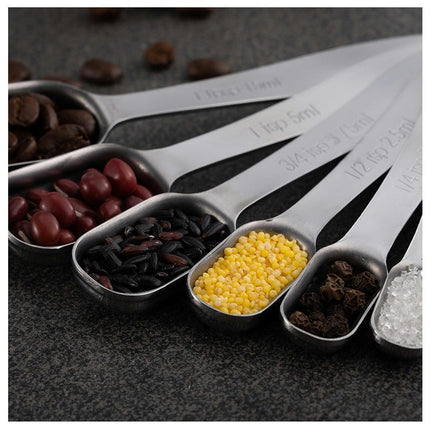 Stainless Steel Narrow Measuring Spoon Heavy Duty Metal Measuring Spoons with Long Handle and Engraved