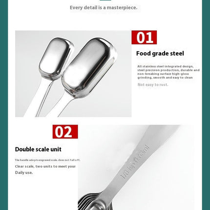 Stainless Steel Narrow Measuring Spoon Heavy Duty Metal Measuring Spoons with Long Handle and Engraved