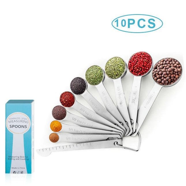 Stainless Steel Measuring Spoons Set of - with Leveler Round Metal Teaspoon & Tablespoon Measuring Set