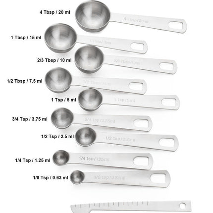 Stainless Steel Measuring Spoons Set of - with Leveler Round Metal Teaspoon & Tablespoon Measuring Set