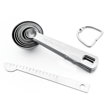 Stainless Steel Measuring Spoons Set of - with Leveler Round Metal Teaspoon & Tablespoon Measuring Set