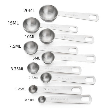 Stainless Steel Measuring Spoons Set of - with Round Metal Teaspoon & Tablespoon Measuring Spoons Set