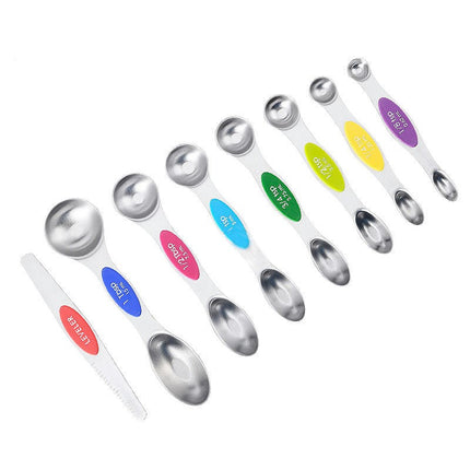 Magnetic Measuring Spoons Set Stainless Steel Stackable Dual Sided Nesting Teaspoons and Tablespoons