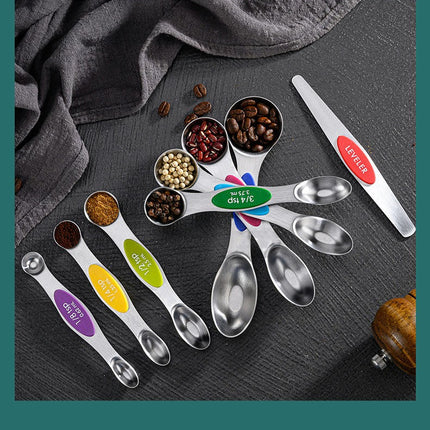 Magnetic Measuring Spoons Set Stainless Steel Stackable Dual Sided Nesting Teaspoons and Tablespoons