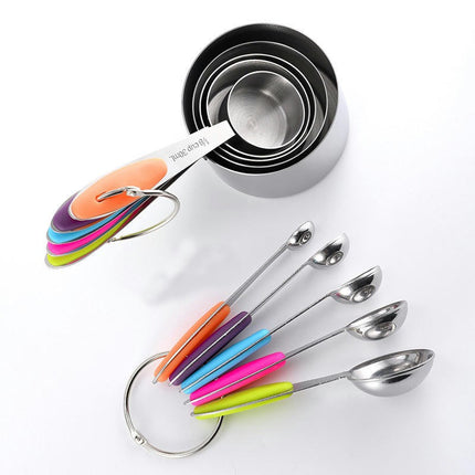 Stainless Steel Measuring Cups and Spoons Set Nesting Metal Measuring Cups Set with Soft Silicone Handles