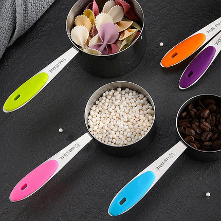 Stainless Steel Measuring Cups and Spoons Set Nesting Metal Measuring Cups Set with Soft Silicone Handles