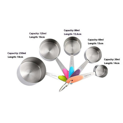 Stainless Steel Measuring Cups and Spoons Set Nesting Metal Measuring Cups Set with Soft Silicone Handles