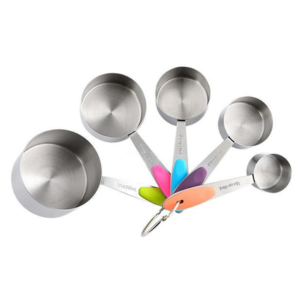 Stainless Steel Measuring Cups and Spoons Set Nesting Metal Measuring Cups Set with Soft Silicone Handles