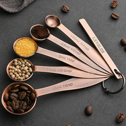 Stainless Steel Measuring Spoons Set of - with Leveler Round Metal Teaspoon & Tablespoon Measuring Spoons