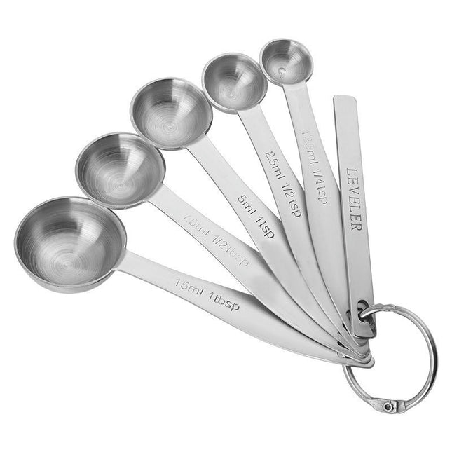 Stainless Steel Measuring Spoons Set of - with Leveler Round Metal Teaspoon & Tablespoon Measuring Spoons