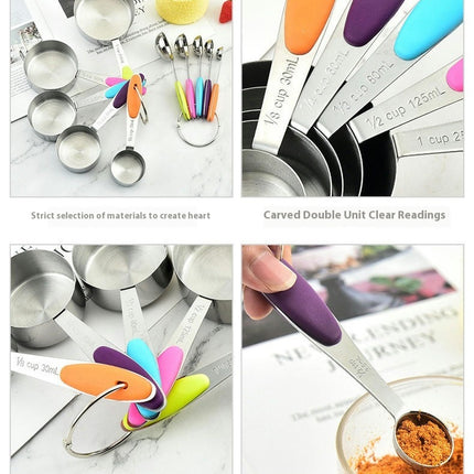 Nesting Stainless Steel Measuring Cups Sets with Soft Touch Silicone Handles Accurate Tablespoon Set