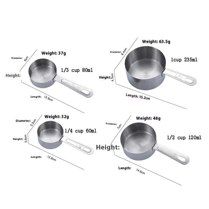 Stainless Steel Measuring Cups and Spoons Set Steel Material Heavy Duty Stainless for Baking Measuring Tool