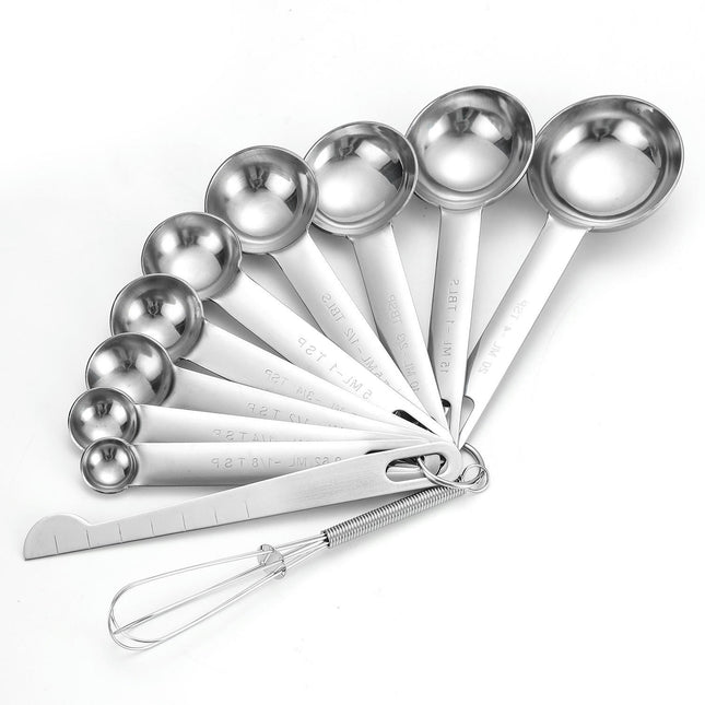 Stainless Steel Measuring Spoons Set Including Leveler and Whisk for Baking and Cooking & Baking Tool