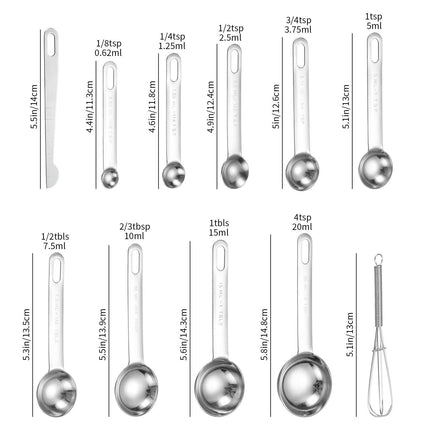 Stainless Steel Measuring Spoons Set Including Leveler and Whisk for Baking and Cooking & Baking Tool