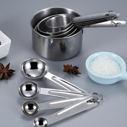 Stainless Steel Measuring Cups and Spoons Set Steel Material Heavy Duty Stainless and Rings Pack Set