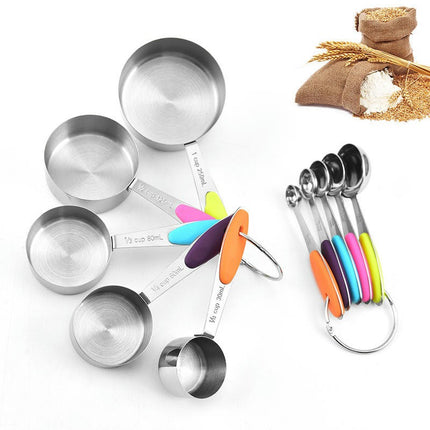 Stainless Steel Measure Cup Spoons Set Nesting Metal Measuring Cups Set with Soft Touch Silicone Handles