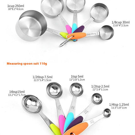 Stainless Steel Measure Cup Spoons Set Nesting Metal Measuring Cups Set with Soft Touch Silicone Handles