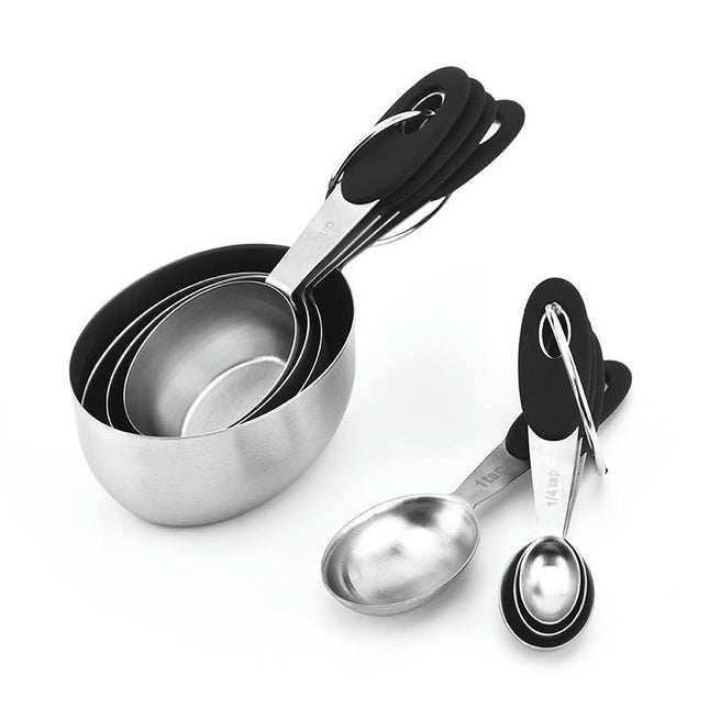 Measuring Cups & Spoons Set of Stainless Steel Measuring Spoons with Silicone Handle Nesting Metal Cups