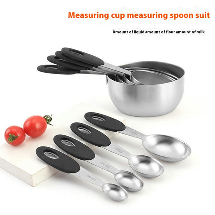 Measuring Cups & Spoons Set of Stainless Steel Measuring Spoons with Silicone Handle Nesting Metal Cups