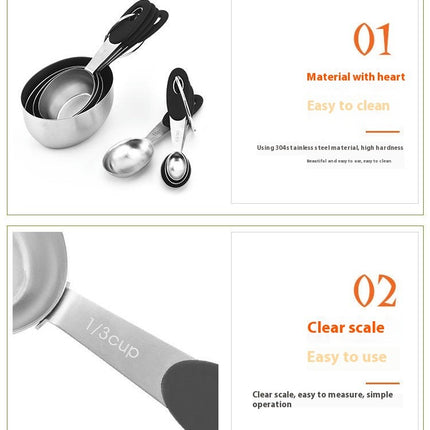 Measuring Cups & Spoons Set of Stainless Steel Measuring Spoons with Silicone Handle Nesting Metal Cups