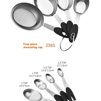 Measuring Cups & Spoons Set of Stainless Steel Measuring Spoons with Silicone Handle Nesting Metal Cups