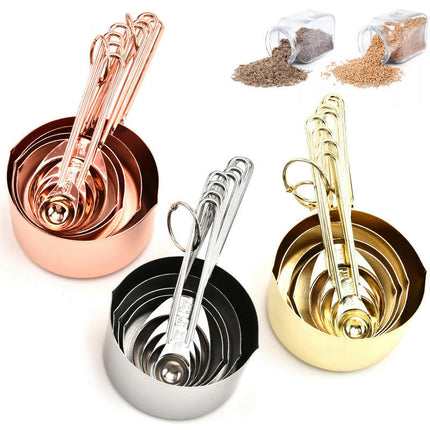 Stainless Steel Measuring Cup and Spoon Sets for Cooking Tools and Gadgets for Dry and Liquid Baking