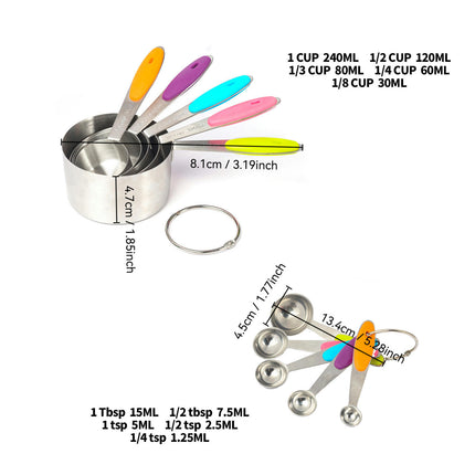 Measuring Cups & Spoons Set-Stainless Steel Nesting Measuring Cups and Spoons Ideal for Dry and Liquid Baking