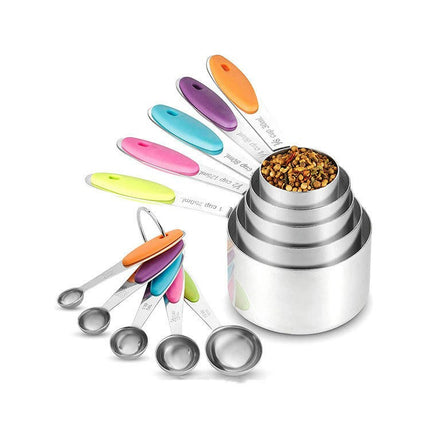 Measuring Cups & Spoons Set-Stainless Steel Nesting Measuring Cups and Spoons Ideal for Dry and Liquid Baking