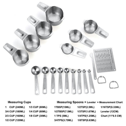 Measuring Cups and Spoons Set Stainless Steel Measuring Cups and Spoons With Leveler Measure Equivalents