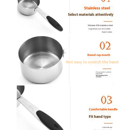 Stainless Steel Cook with Measuring Cups and Spoon Sets with Soft Touch Silicone Handles Nesting Set