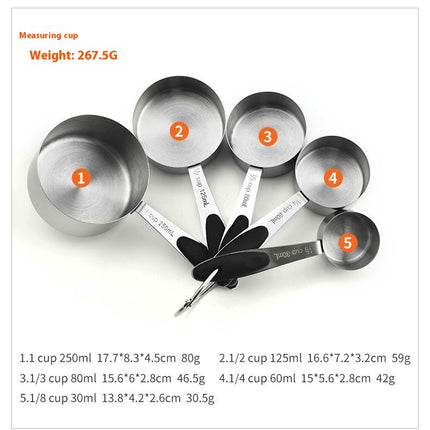 Stainless Steel Cook with Measuring Cups and Spoon Sets with Soft Touch Silicone Handles Nesting Set